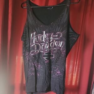 Harley-Davidson Women's Black and Pink Tank Top